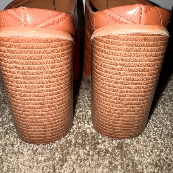 FOWT Crocodile Embossed Mules Chunky Stacked Heel Pointed Toe brown size 7 - Picture 11 of 16